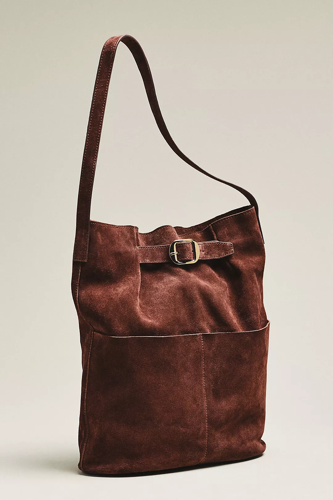 Buckled North-South Suede Tote Bag