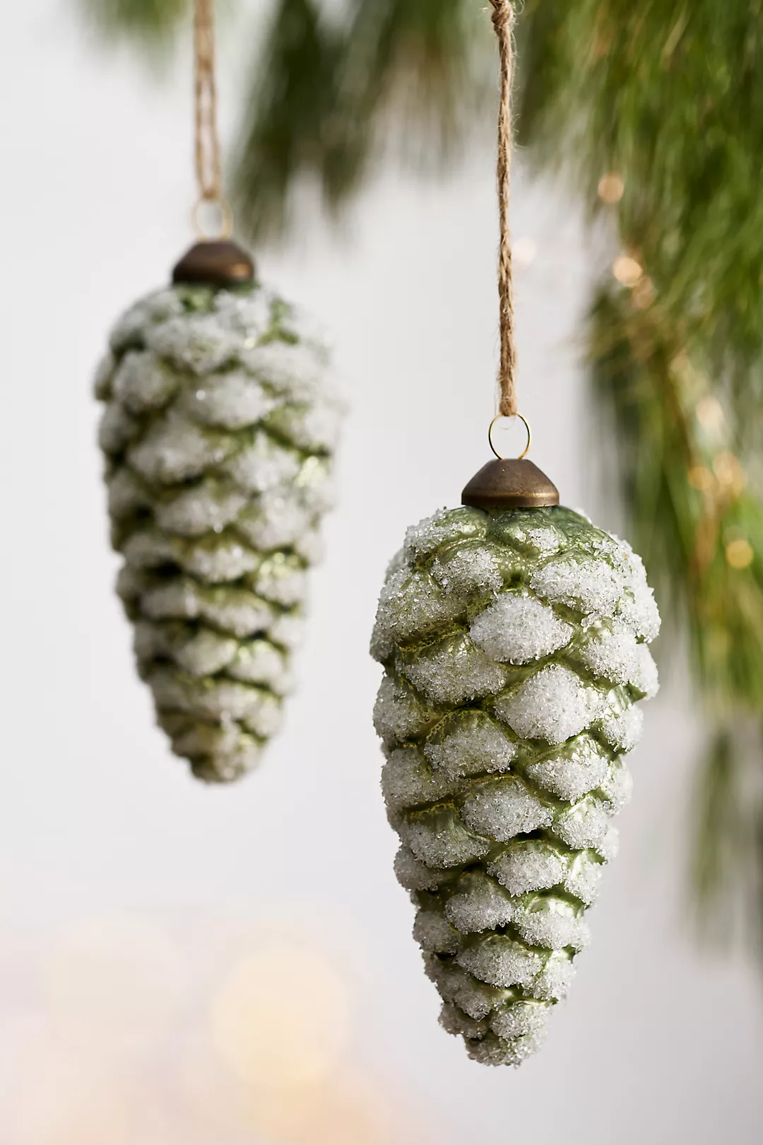 Frosty Pinecone Glass Ornaments, Set of 2