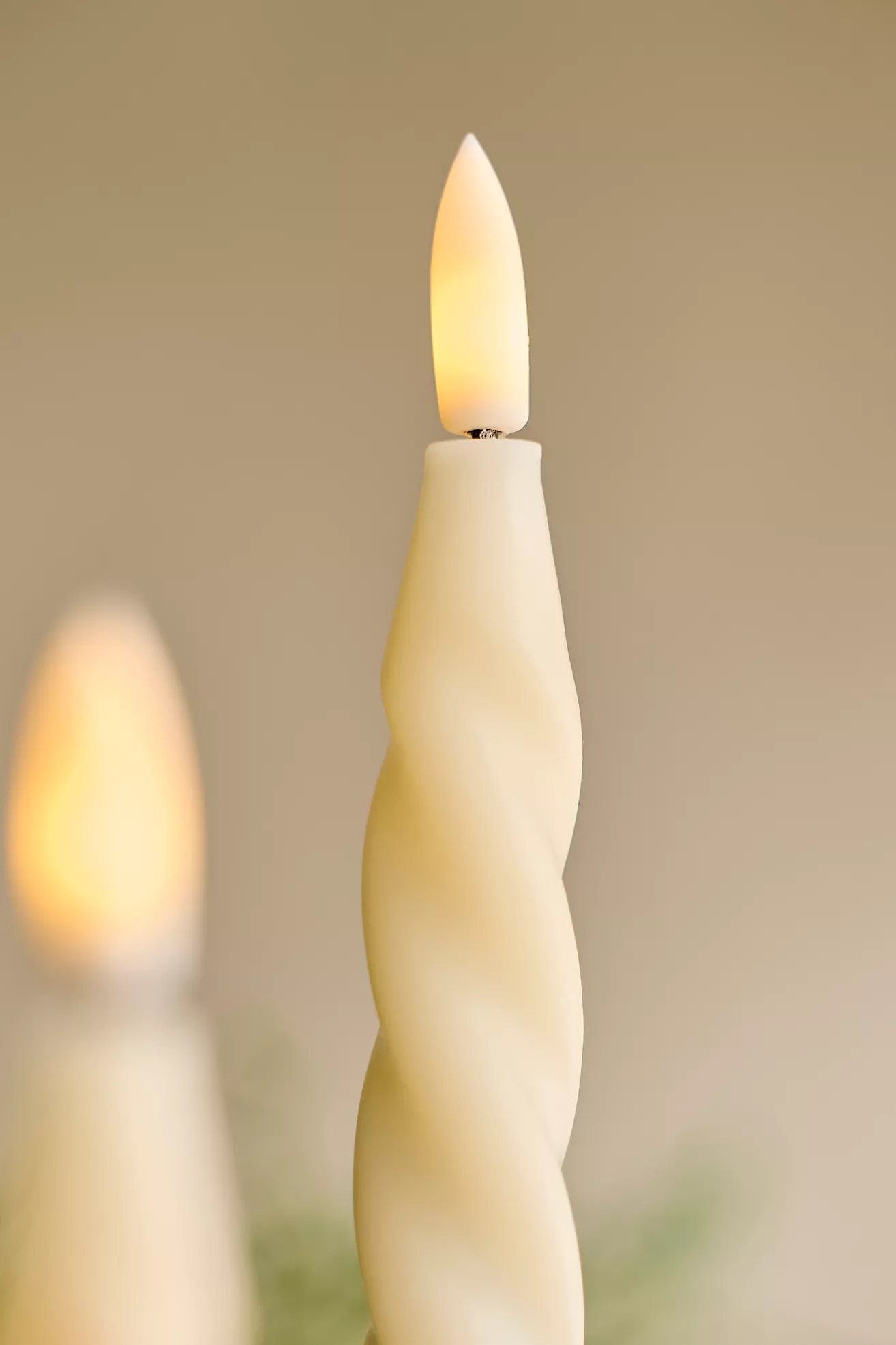 Flameless Ivory Twist Taper Candles, Set of 2