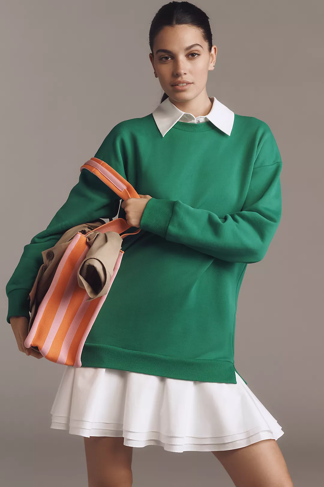 English Factory Long-Sleeve Collared Twofer Mini Dress