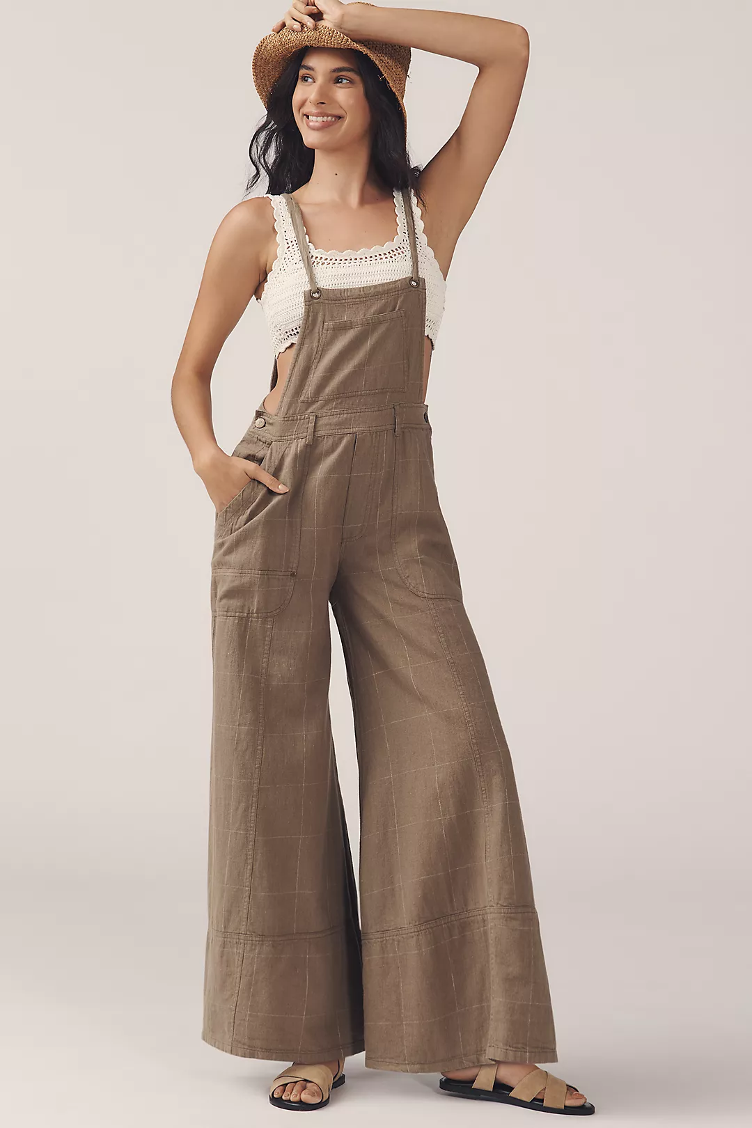 Pilcro Carpenter Wide-Leg Linen Cotton Jumpsuit