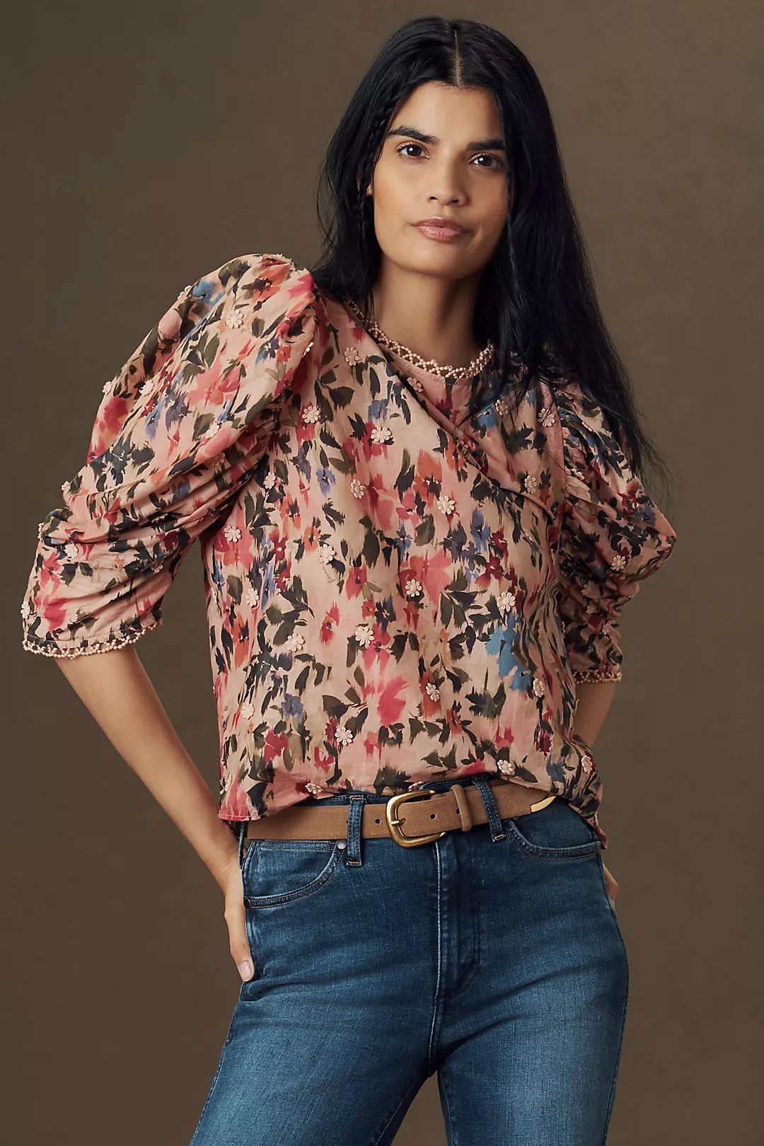Farm Rio Puff-Sleeve Floral Blouse