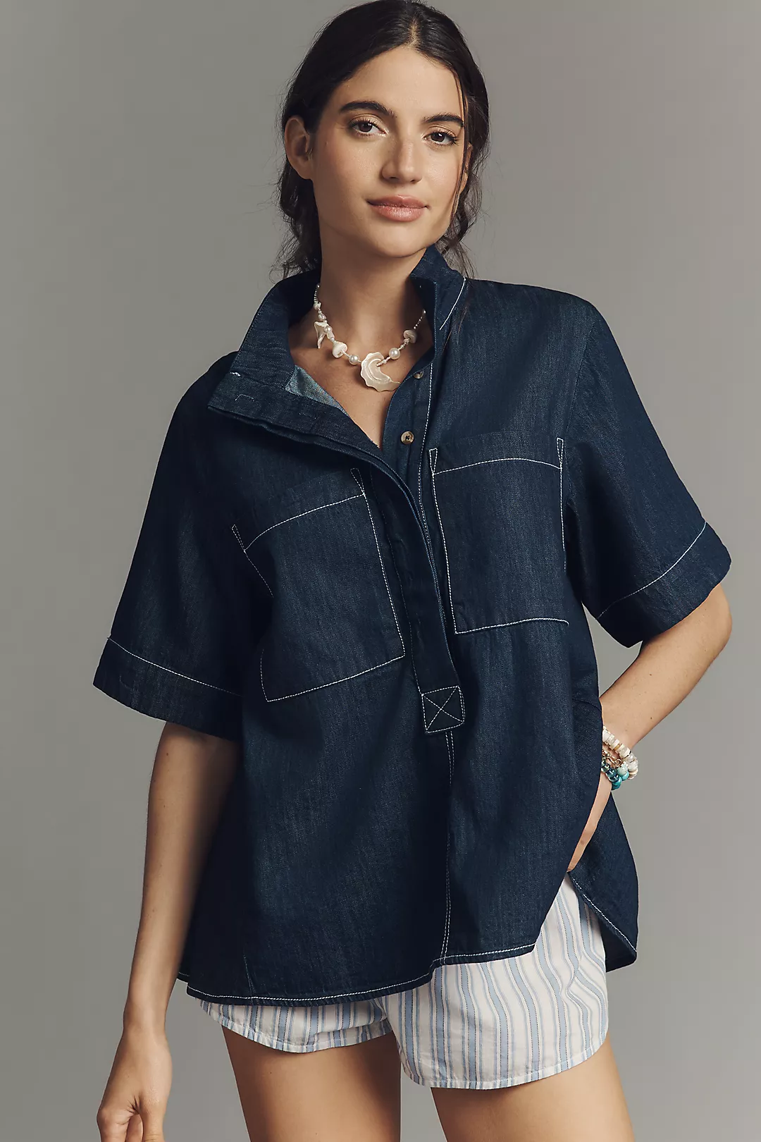 The Jeannie Short-Sleeve A-Line Blouse by Maeve