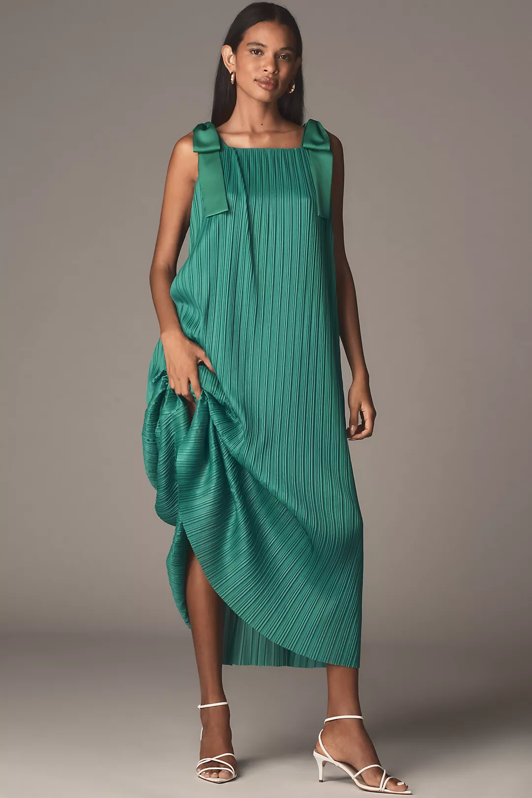 English Factory Tie-Strap Pleated Midi Dress