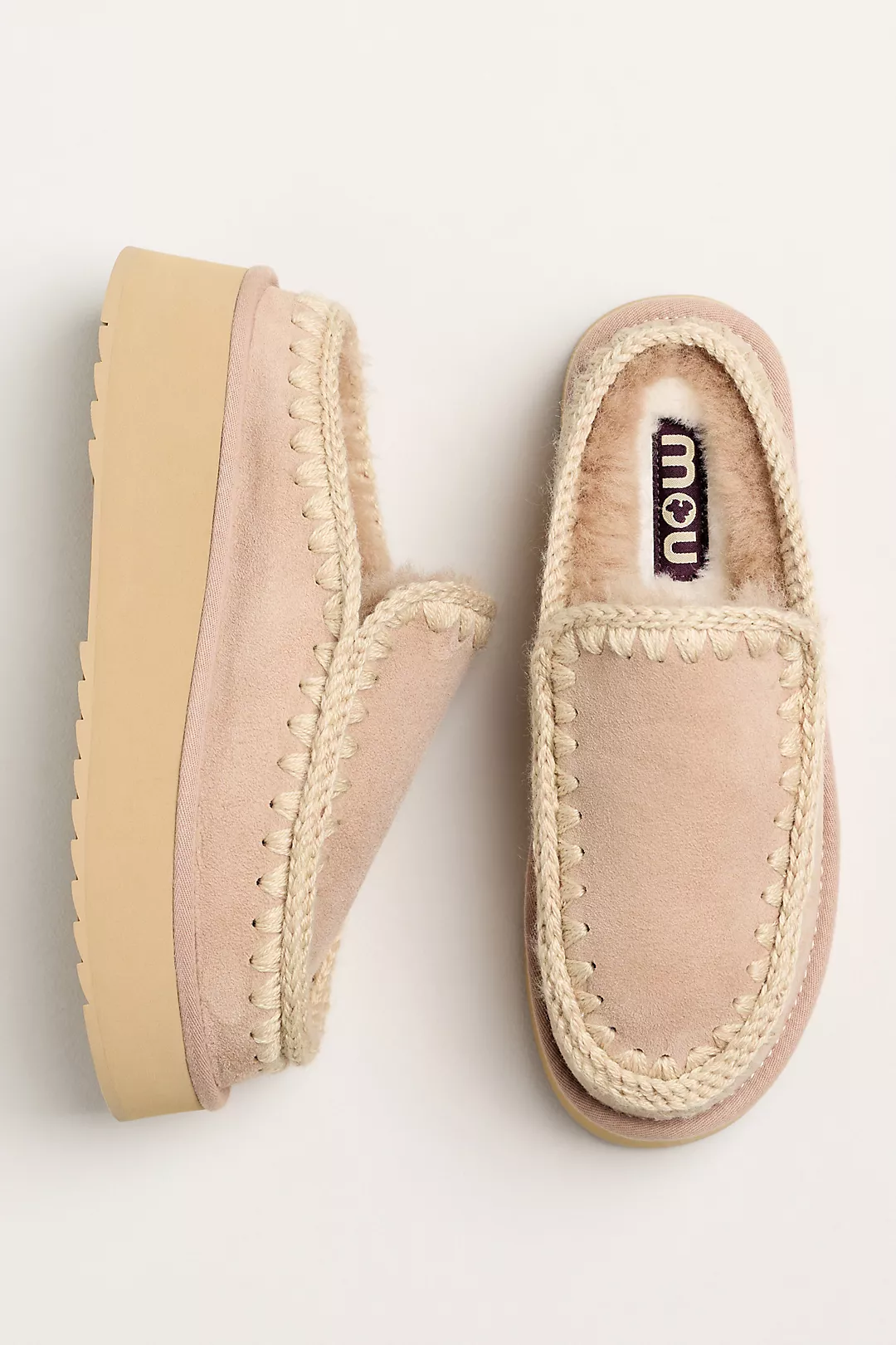 MOU Sheepskin Platform Clogs