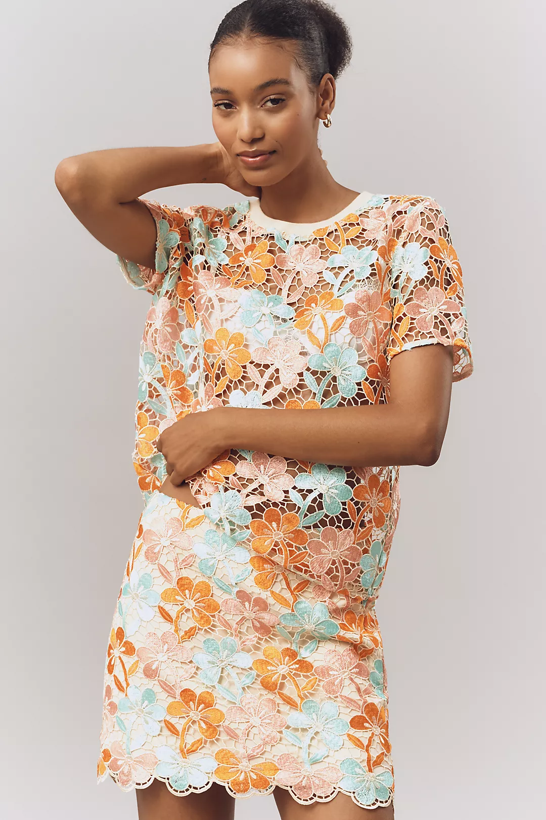 Endless Rose Short-Sleeve Embroidered Lace Top