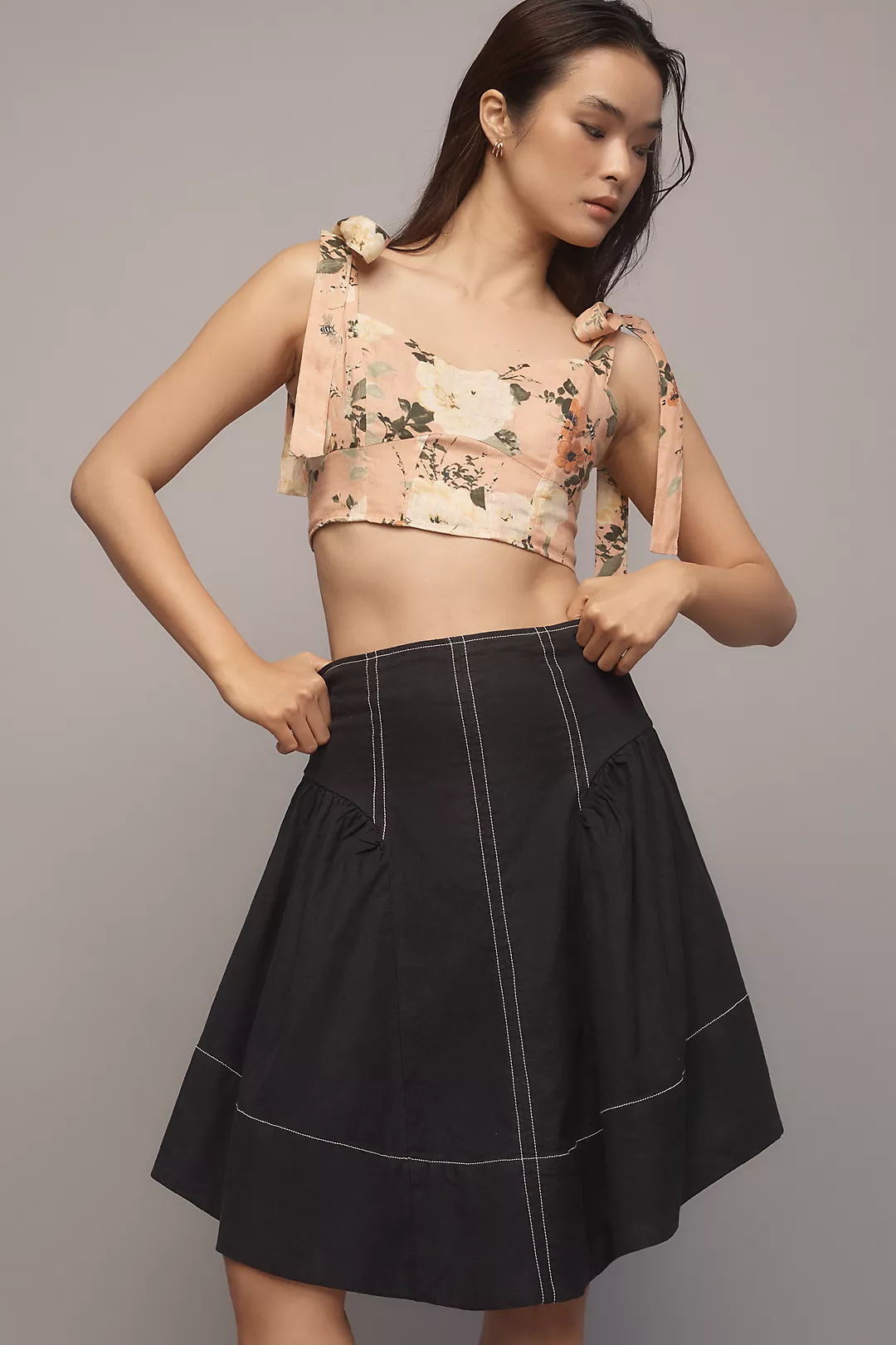 By Anthropologie Linen Blend A-Line Skirt