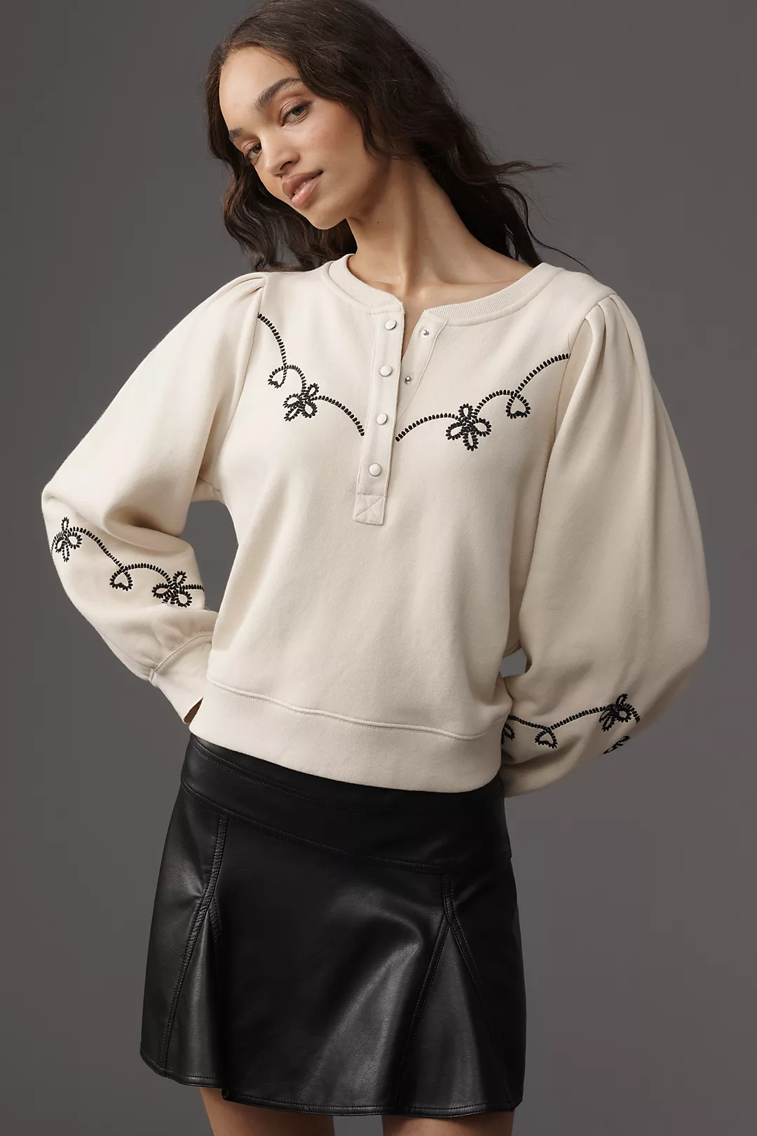 Rails Hanne Embroidered Half-Placket Sweatshirt