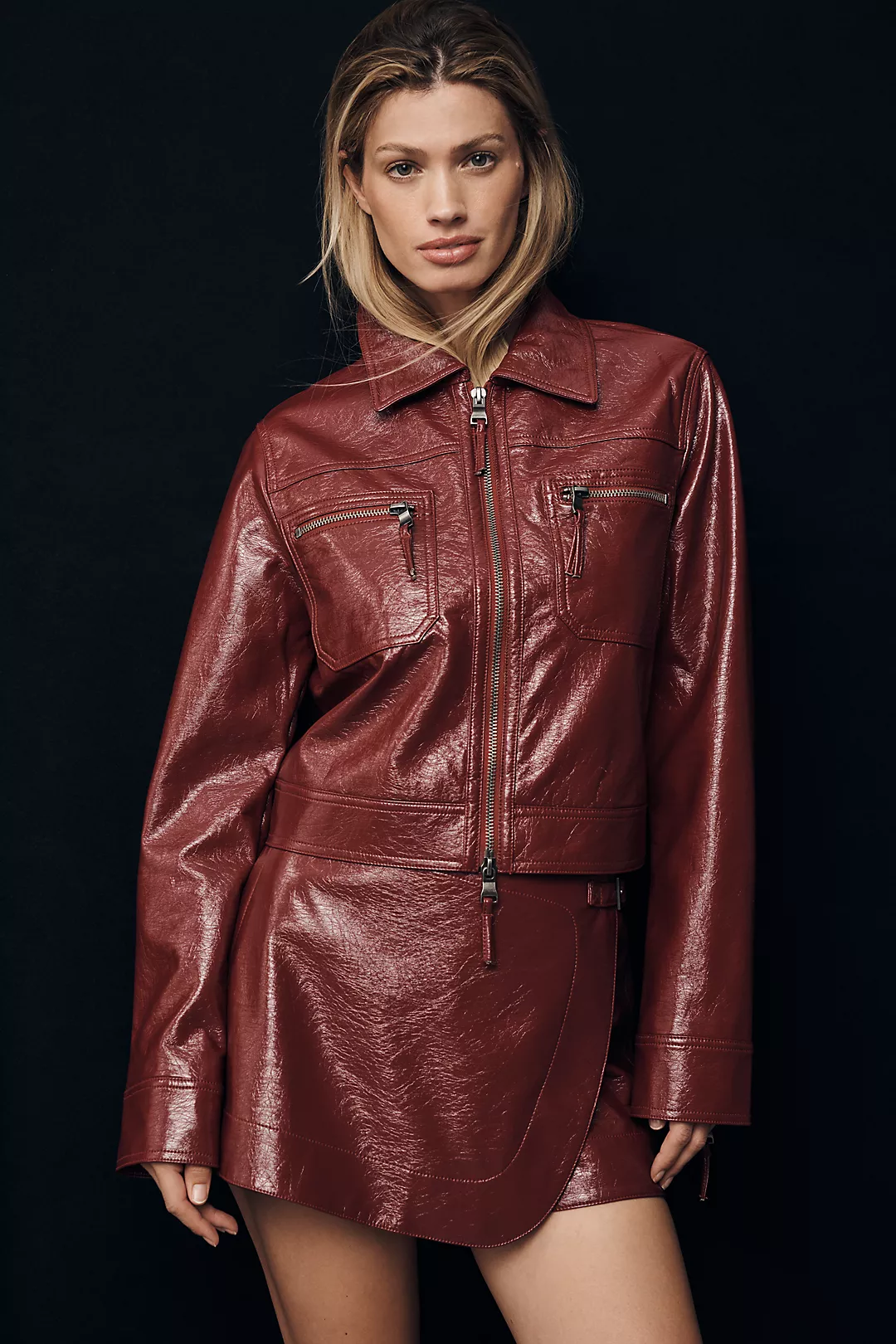 Maeve Patent Faux Leather Moto Jacket
