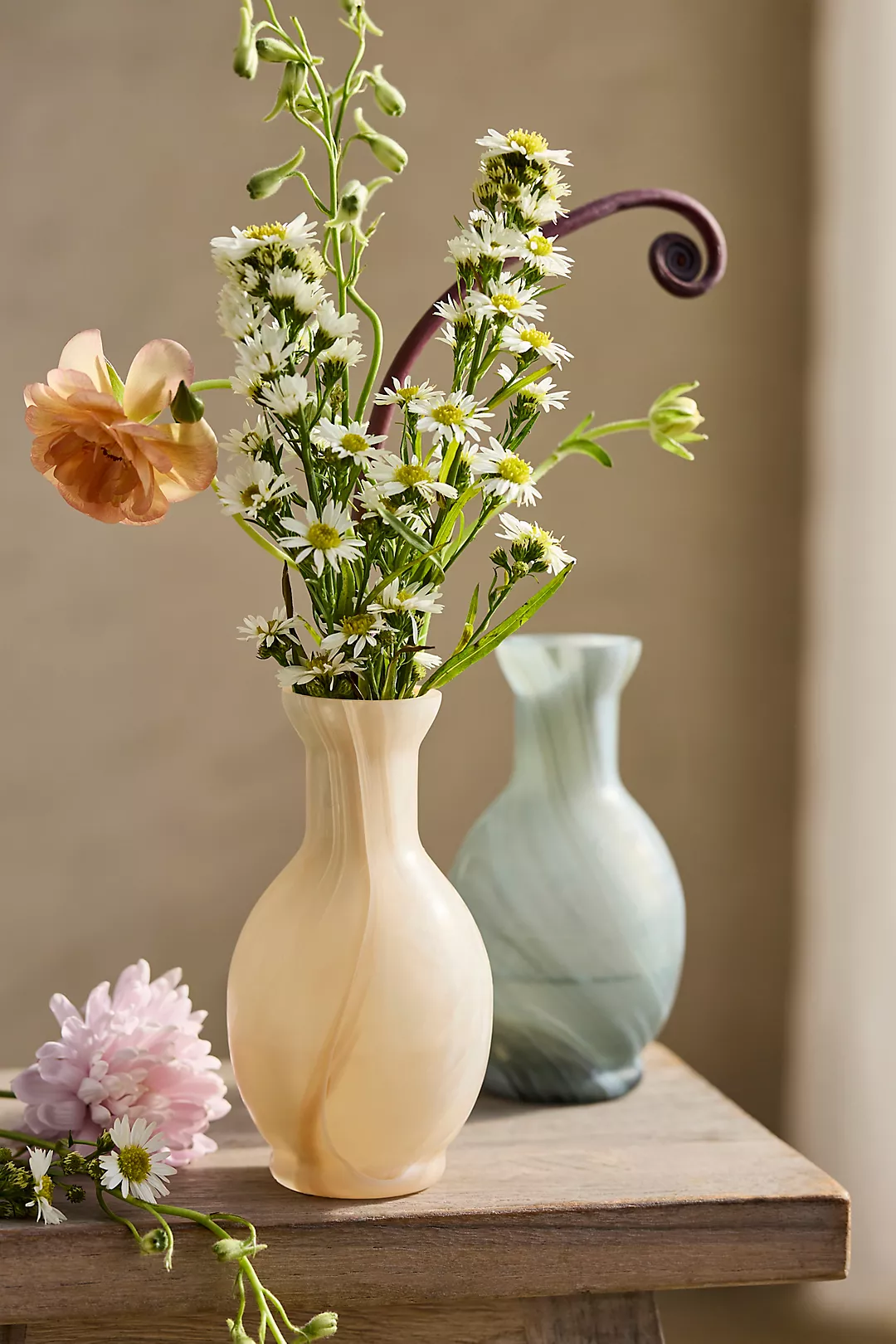 Milky Swirl Glass Bud Vase, Short Neck