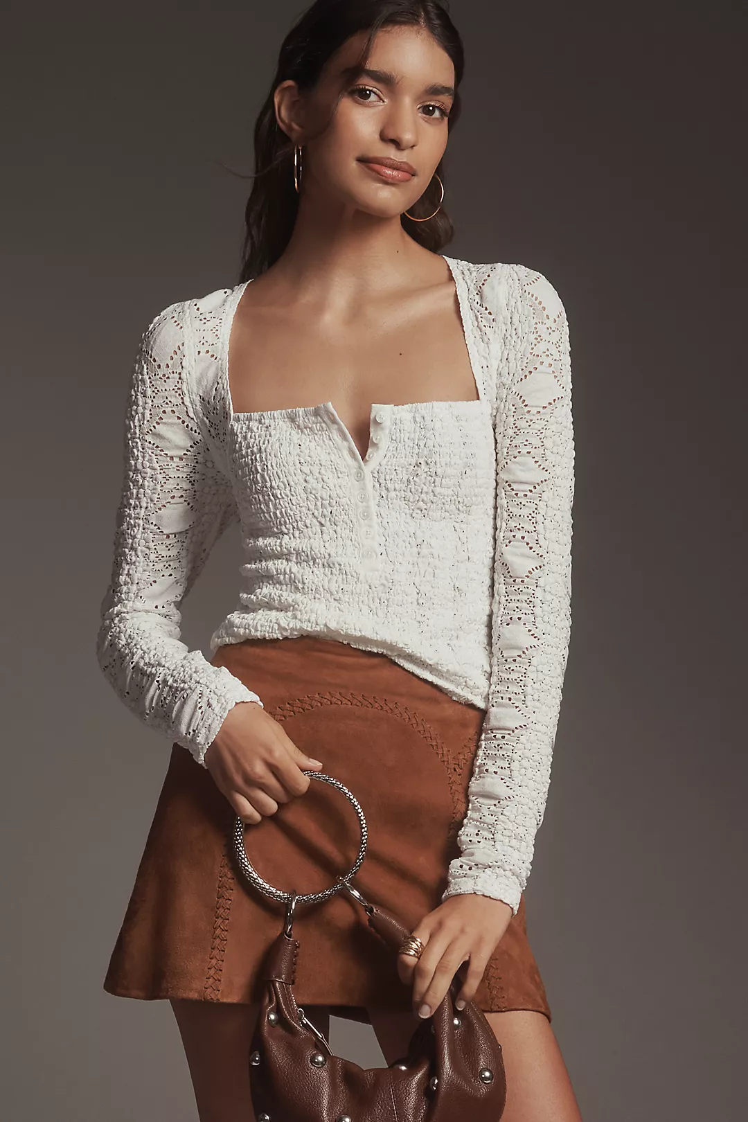 Free the Roses Lace-Sleeve Square-Neck Top