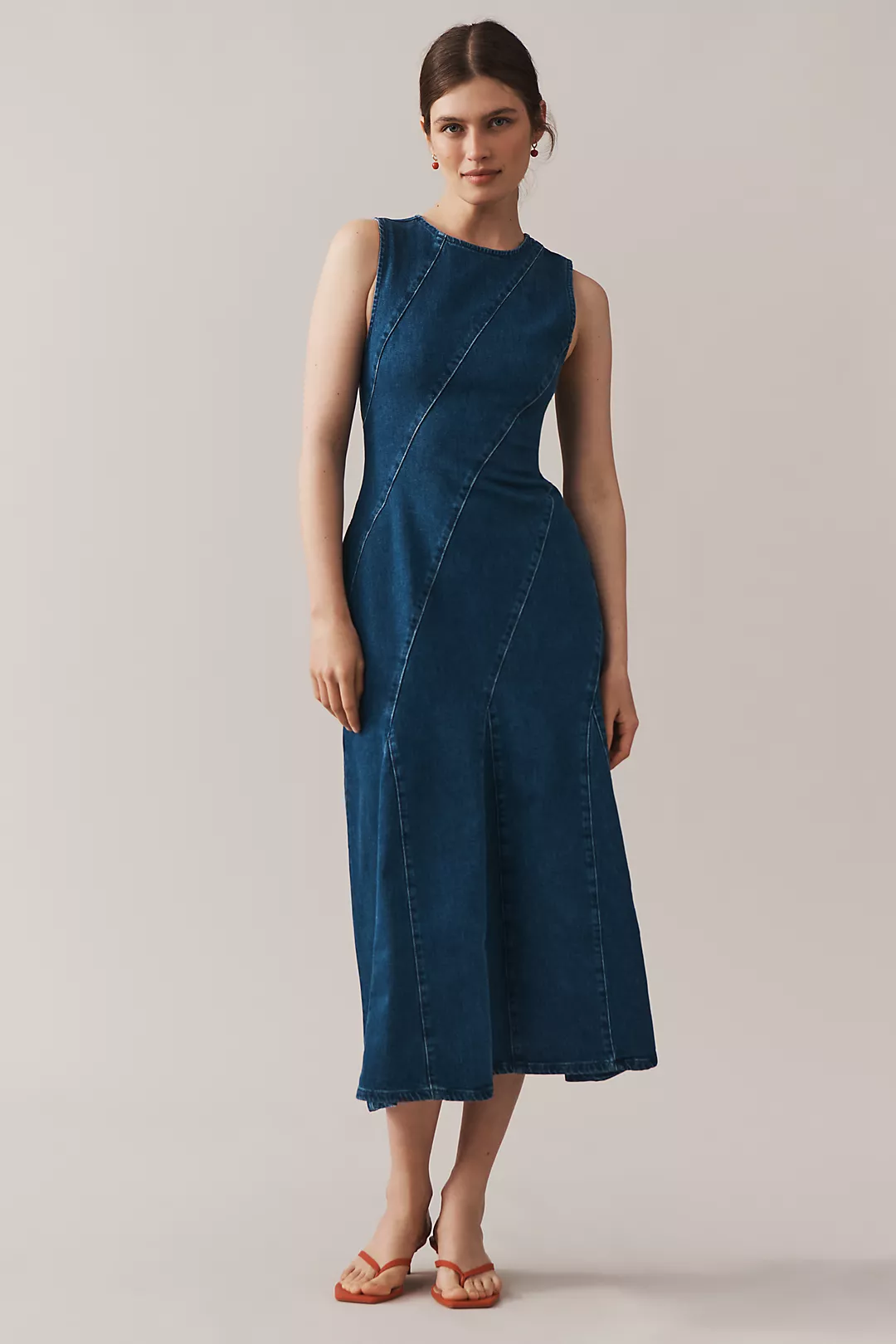 ALIGNE Raven Sleeveless Diagonal Seamed Denim Midi Dress