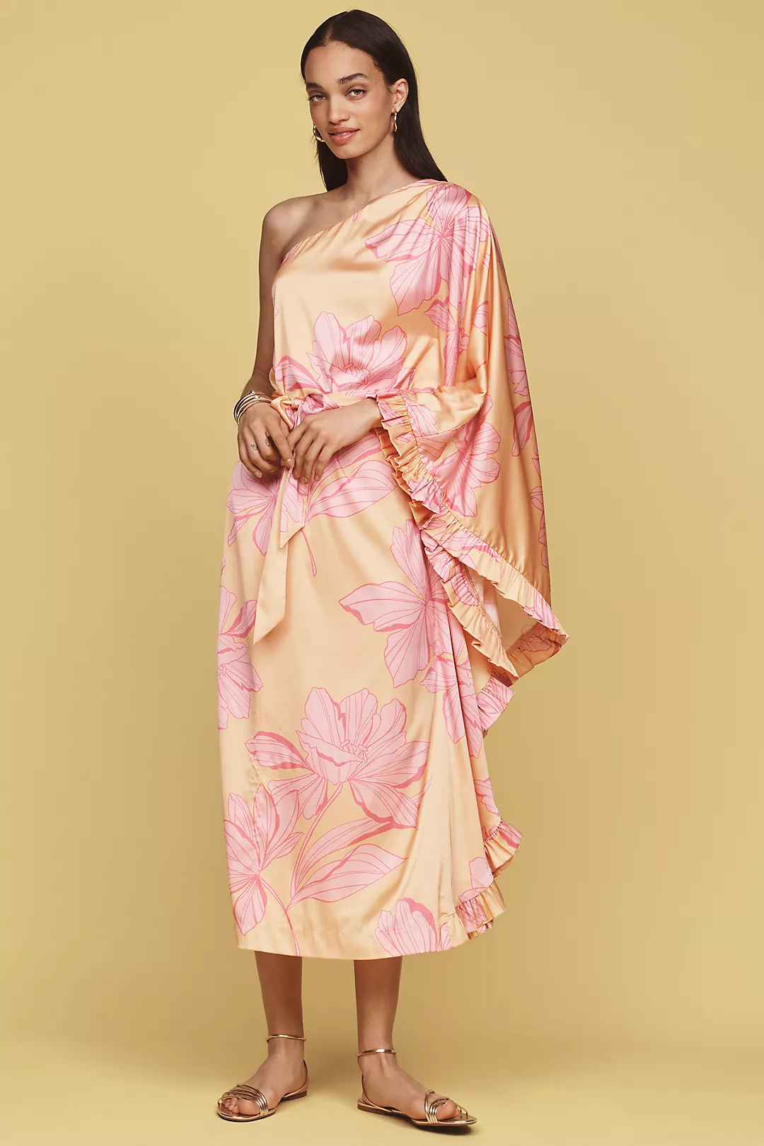 Hutch Morgan One-Sleeve Tie-Waist Midi Dress