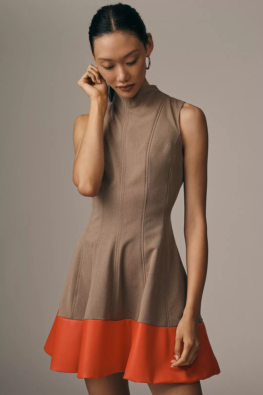 Maeve Faux-Leather Mock-Neck Mini Dress