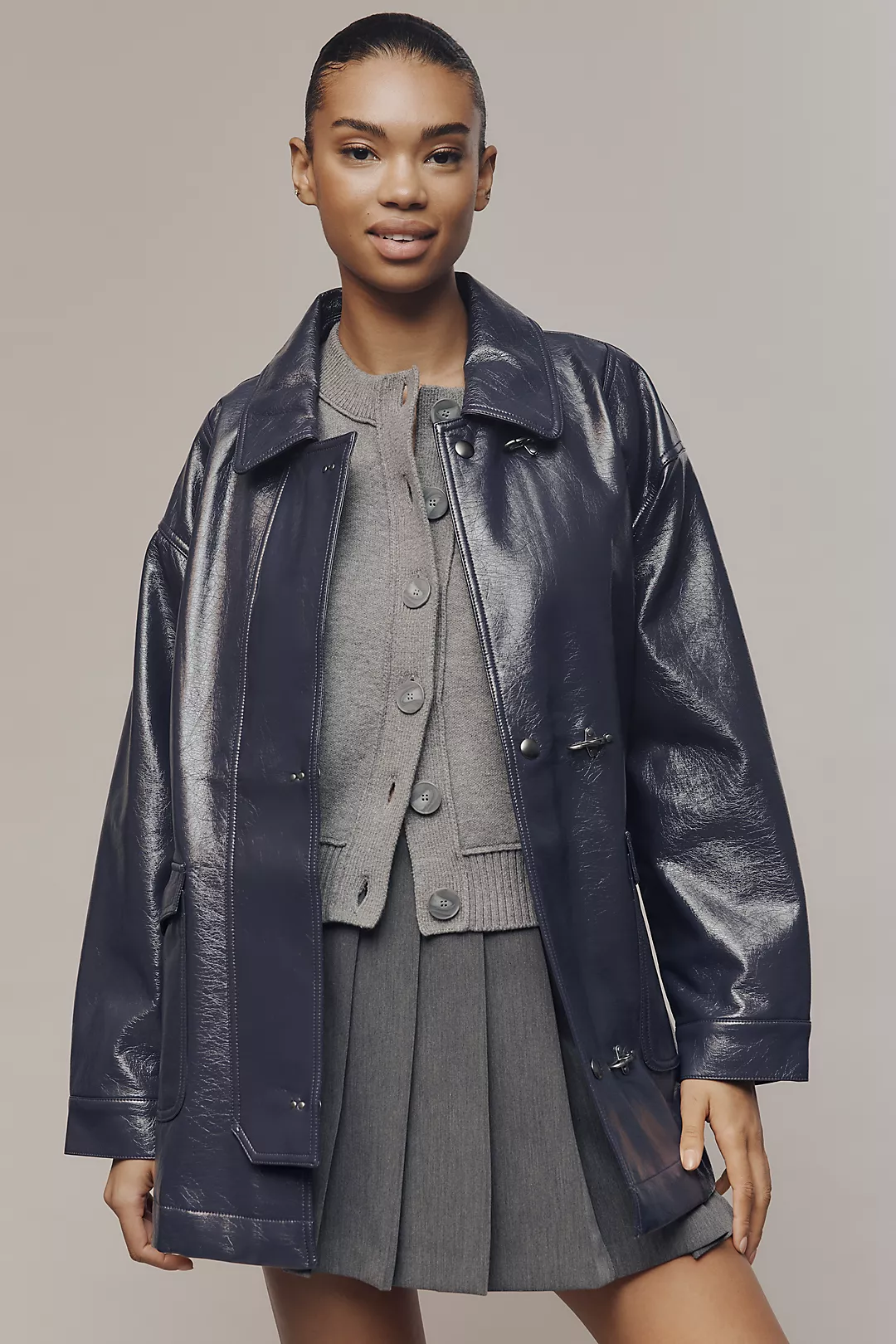 Maeve Faux-Patent Leather Carabiner Jacket