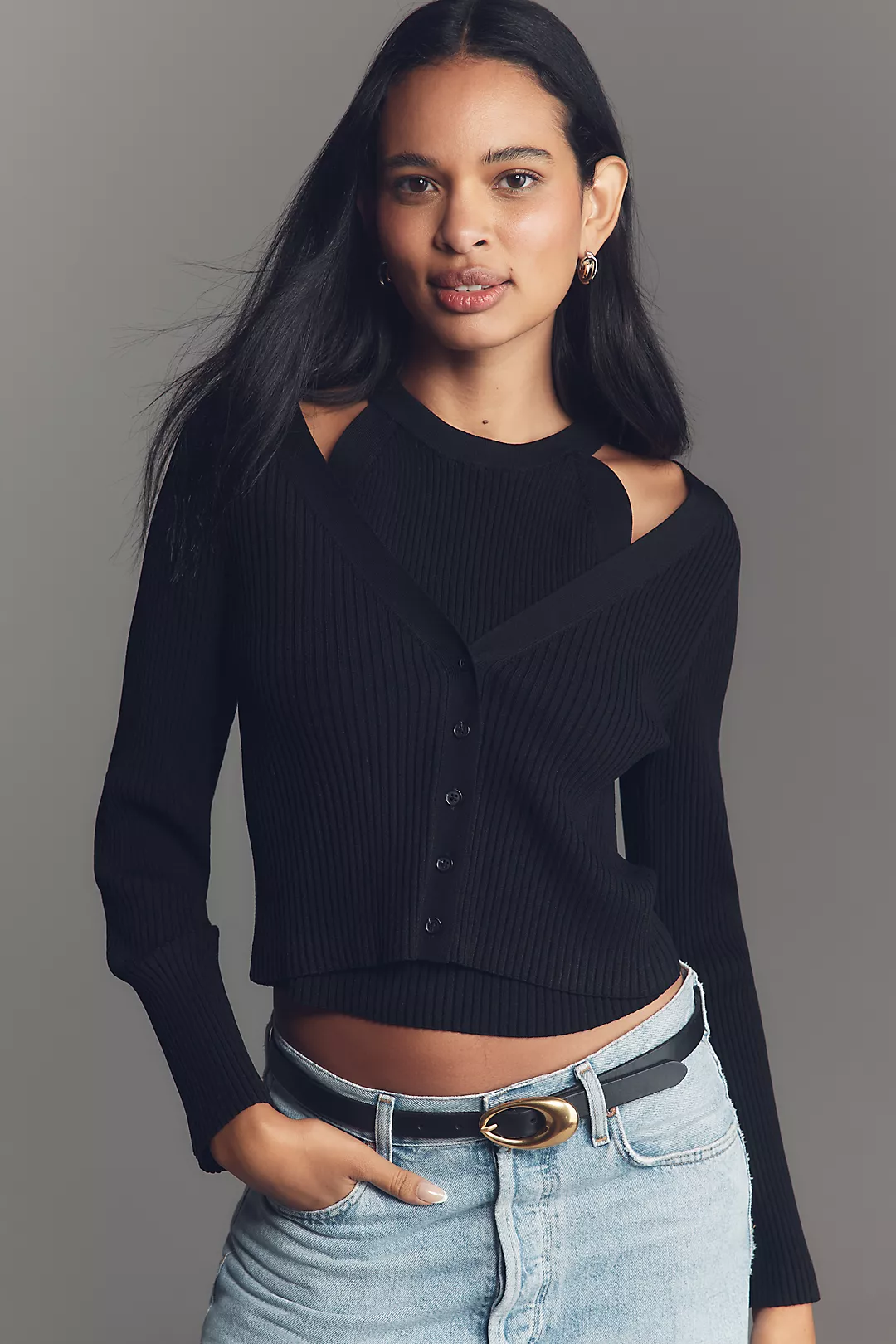 Derek Lam 10 Crosby Lonnie Layered Halter Cardigan Sweater