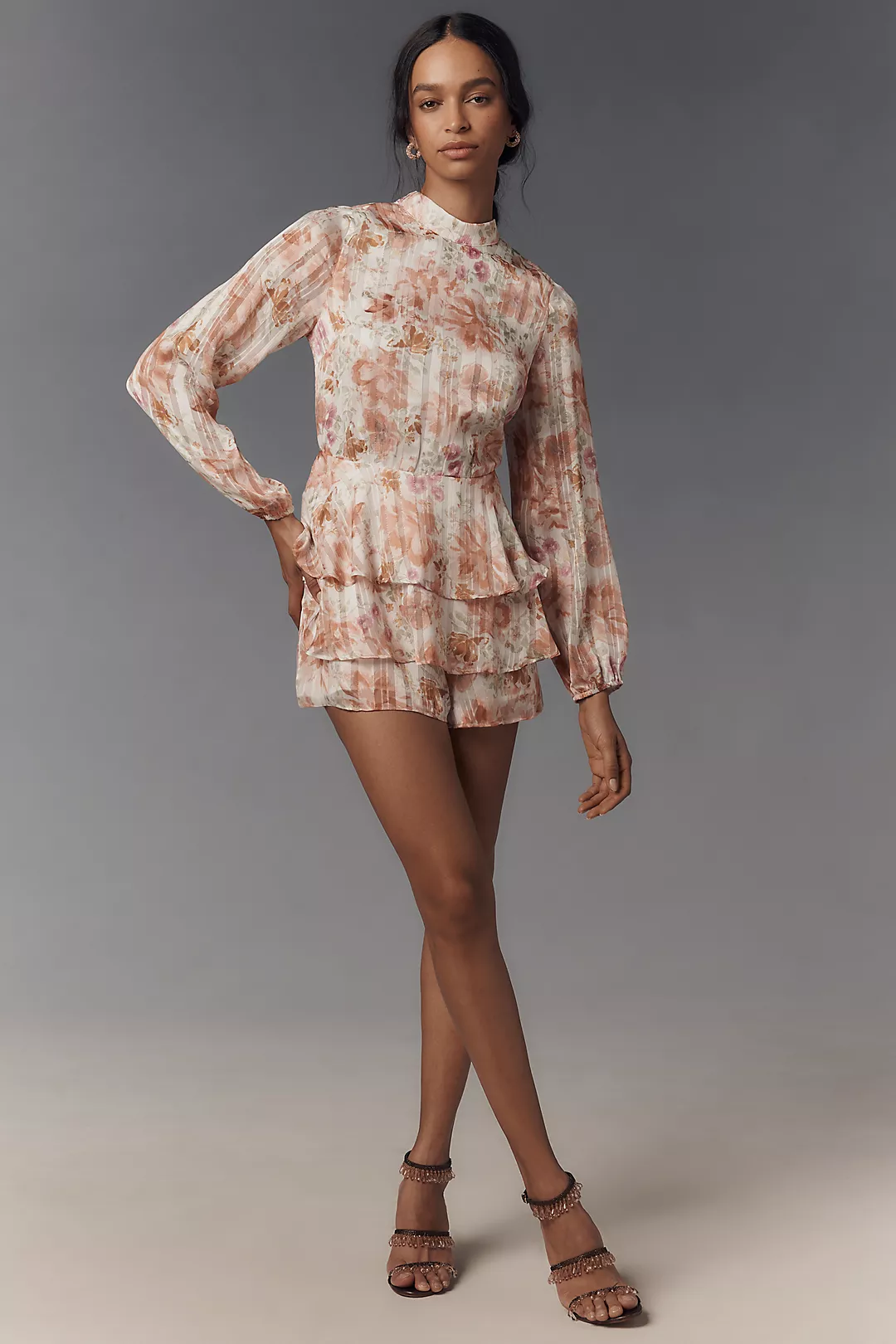 Endless Rose Tiered Mock-Neck Long-Sleeve Romper