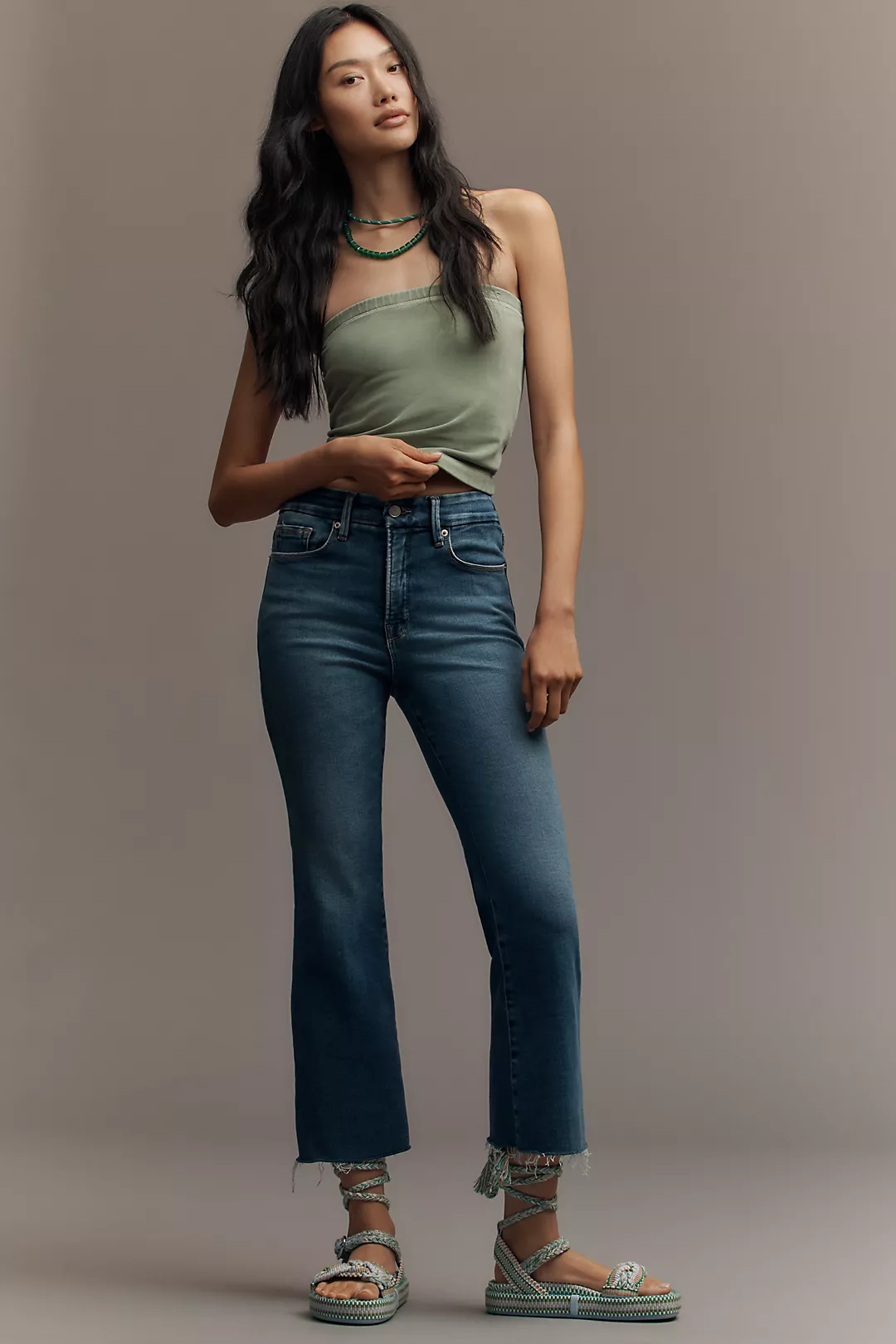 Good American Good Legs Crop Mini Bootleg Jeans