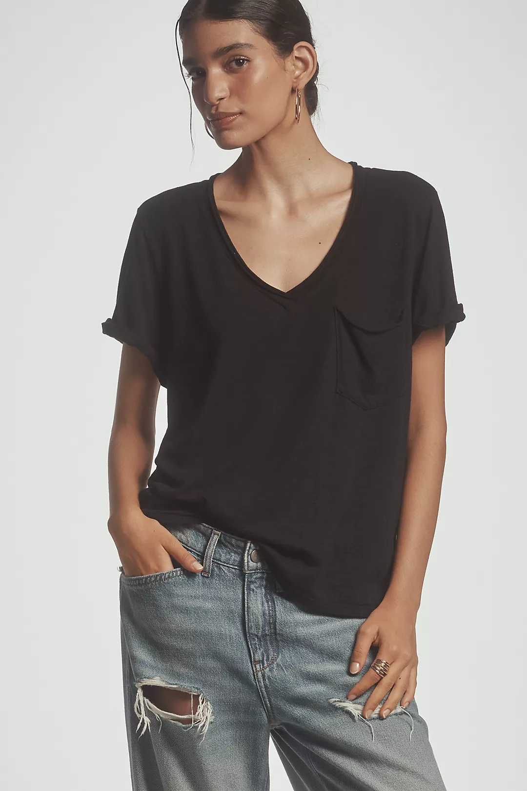 The Quinn Short-Sleeve V-Neck Tee by Pilcro