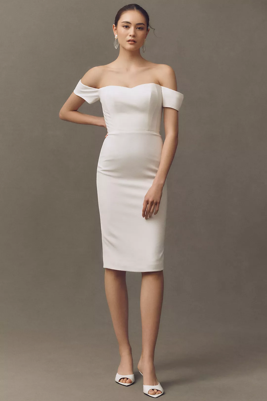 Dress The Population Bailey Off-The-Shoulder Slim Midi Dress