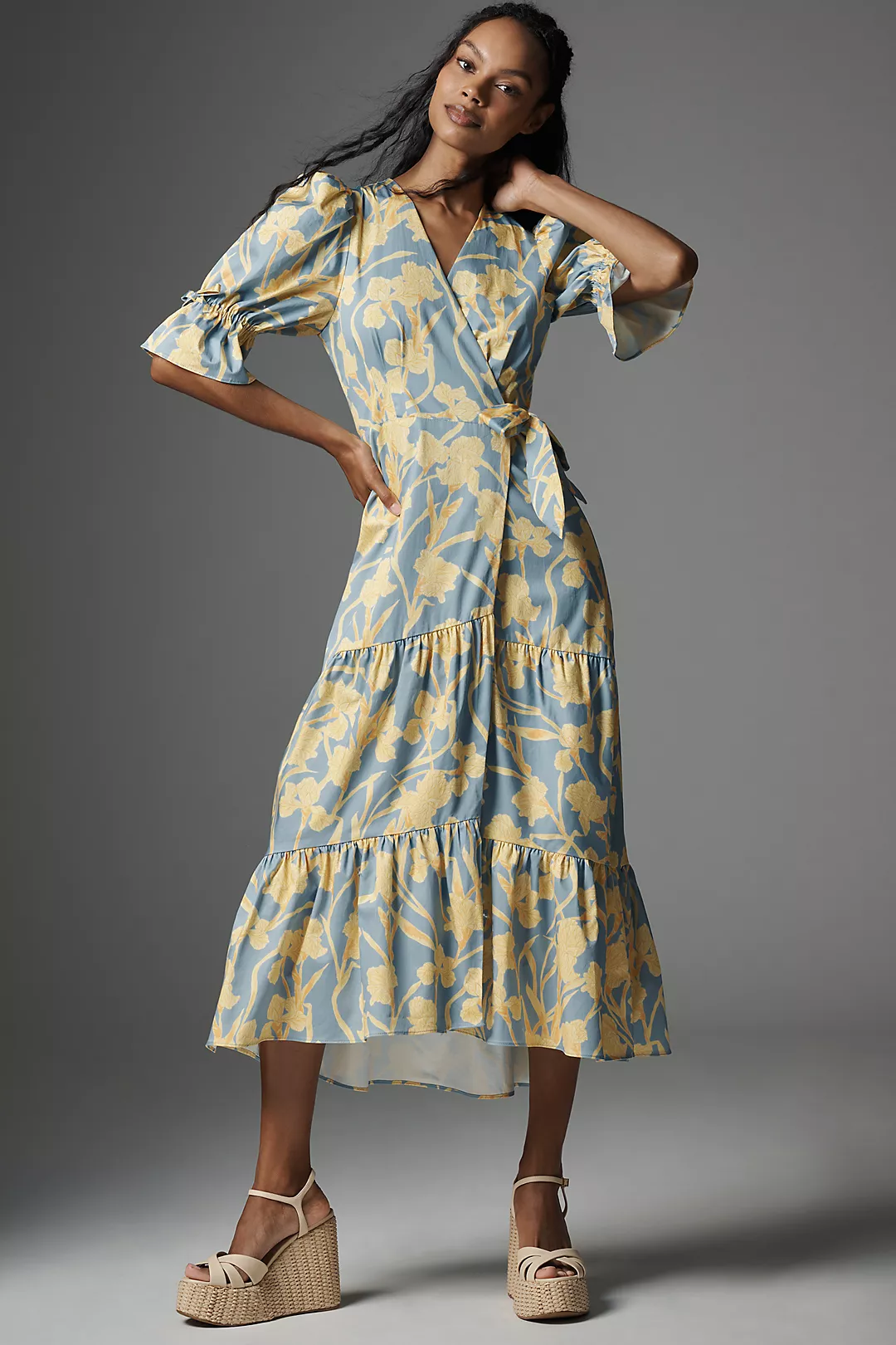 Hutch Puff-Sleeve Wrap Midi Dress