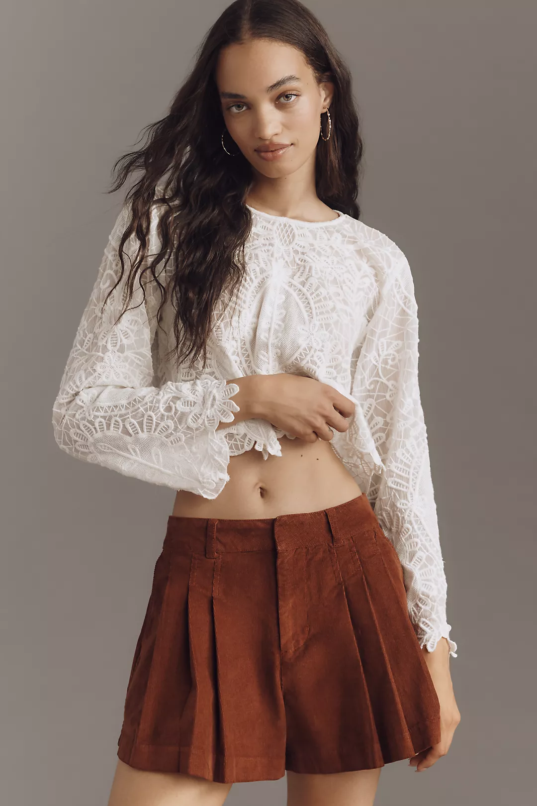 Pilcro Corduroy Pleated Skirty Shorts