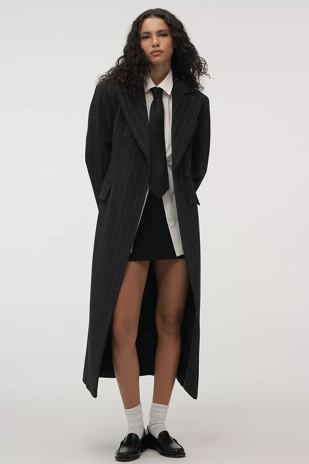 By Anthropologie Pinstripe Hourglass Wool-Blend Coat