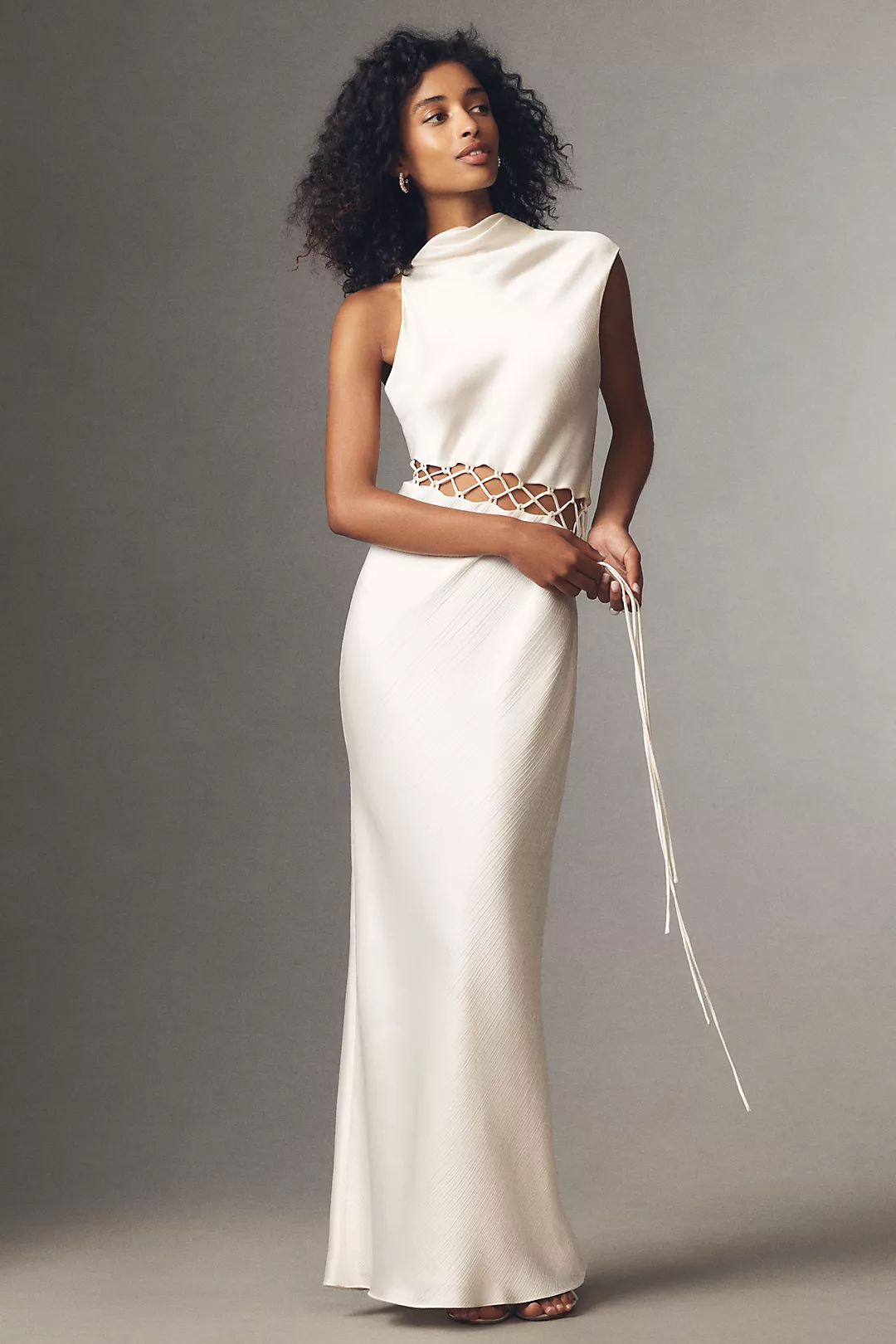 Shona Joy Huxley Cowl-Neck Lace-Up Maxi Dress