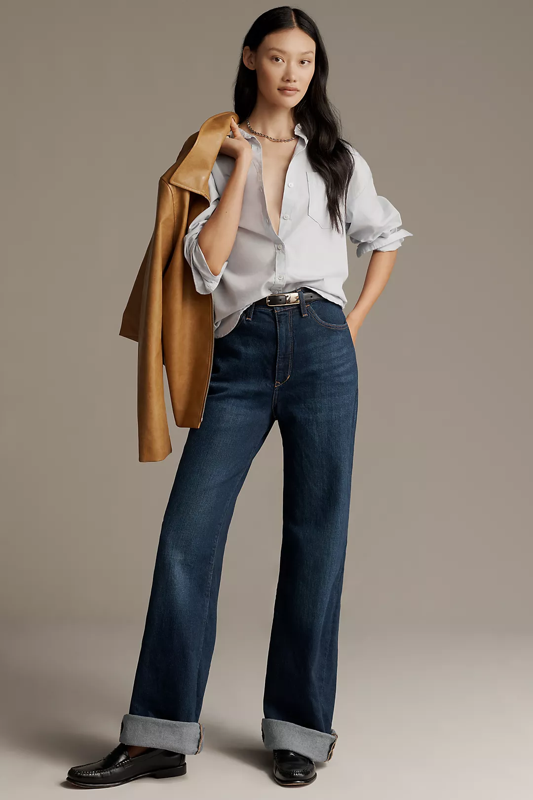 The Austyn High-Rise Cuffed Wide-Leg Jeans by Pilcro