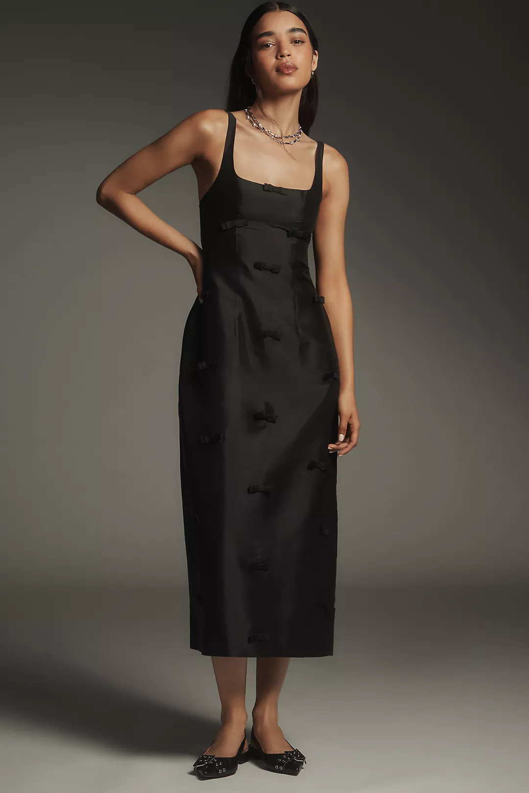 Lovaan Camilla Sleeveless Square-Neck Midi Dress