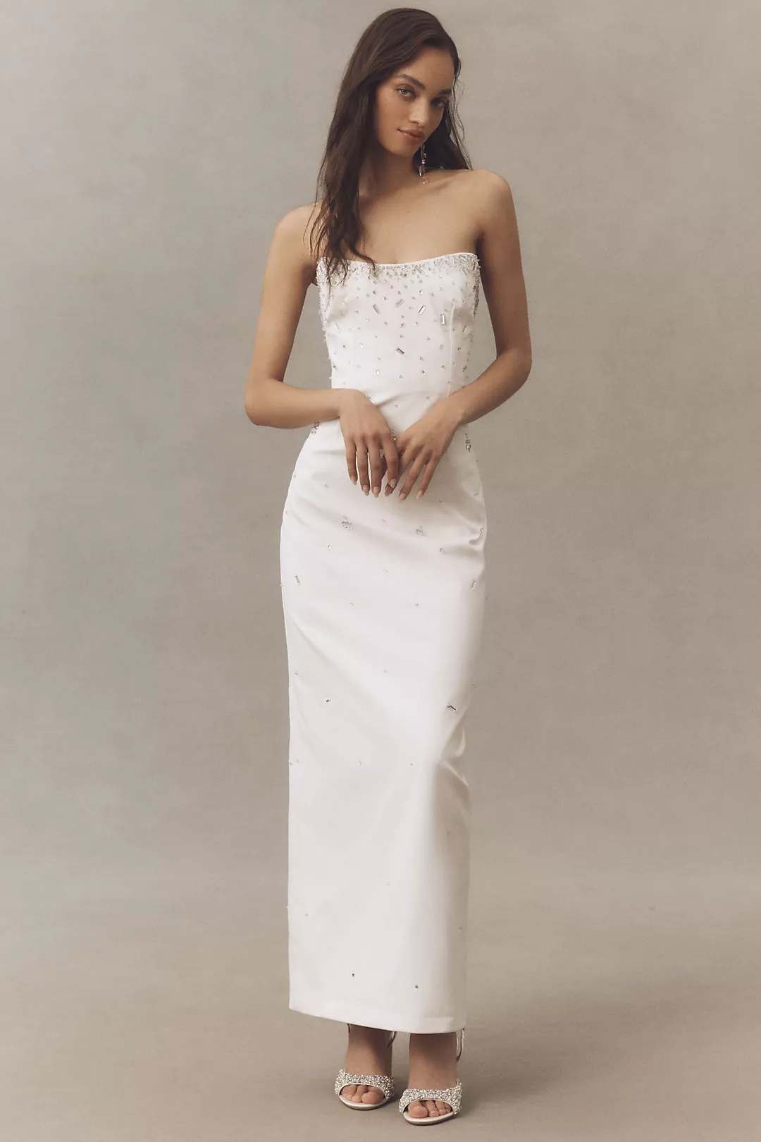 BHLDN Strapless Embellished Column Maxi Dress