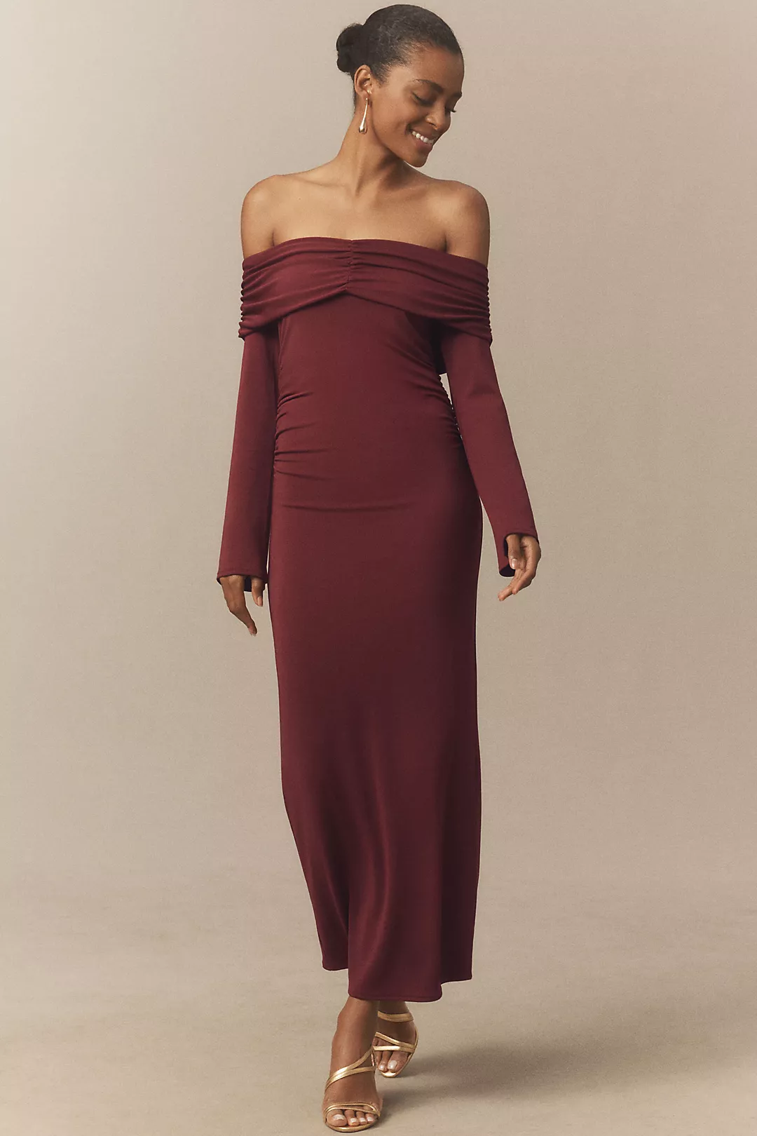 BHLDN Off-Shoulder Bell-Sleeve Stretch Jersey Maxi Dress