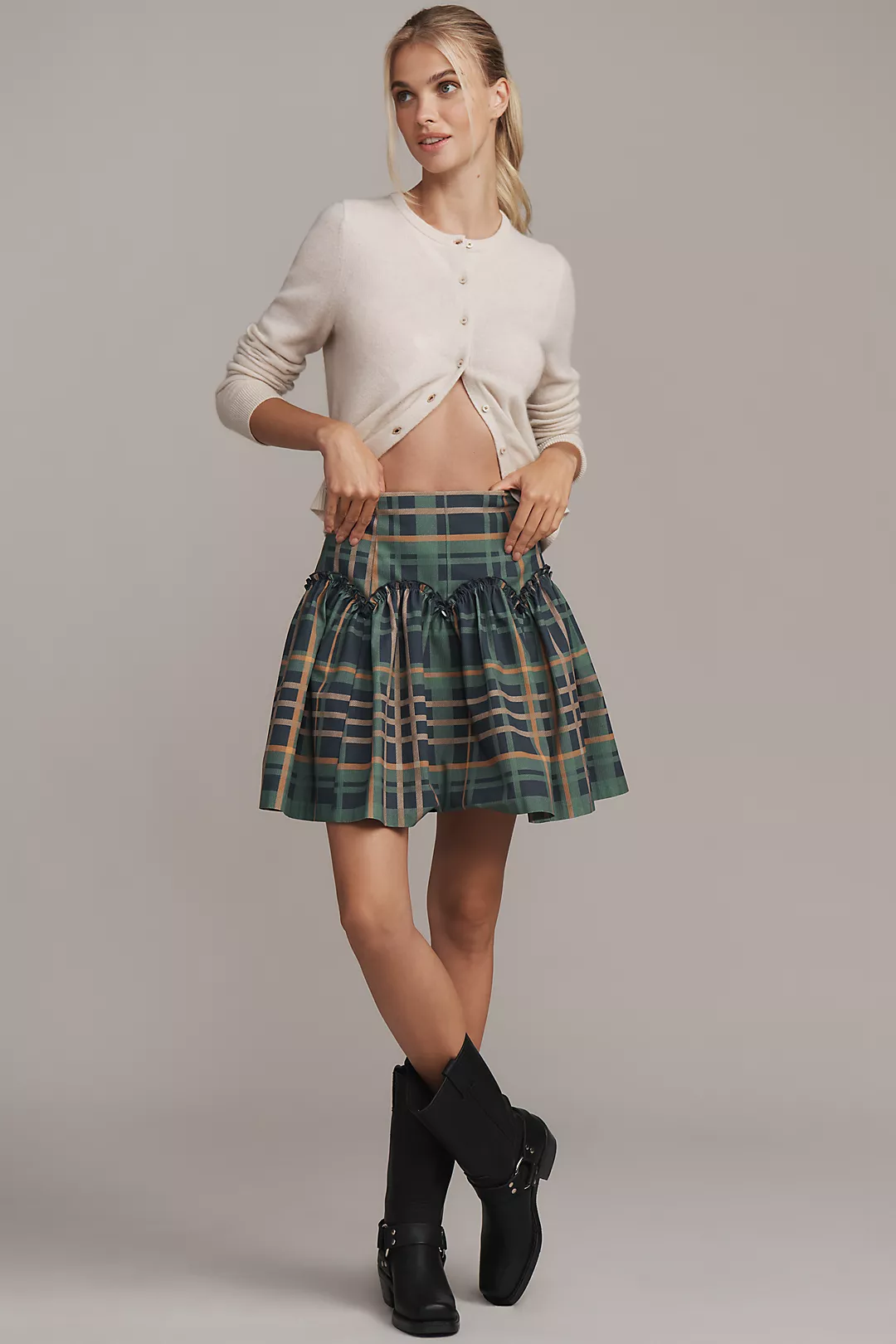Mare Mare Basque-Waist Plaid Mini Skirt