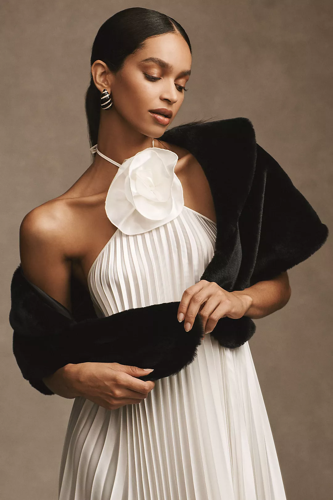 BHLDN Maxime Satin-Lined Faux Fur Wrap