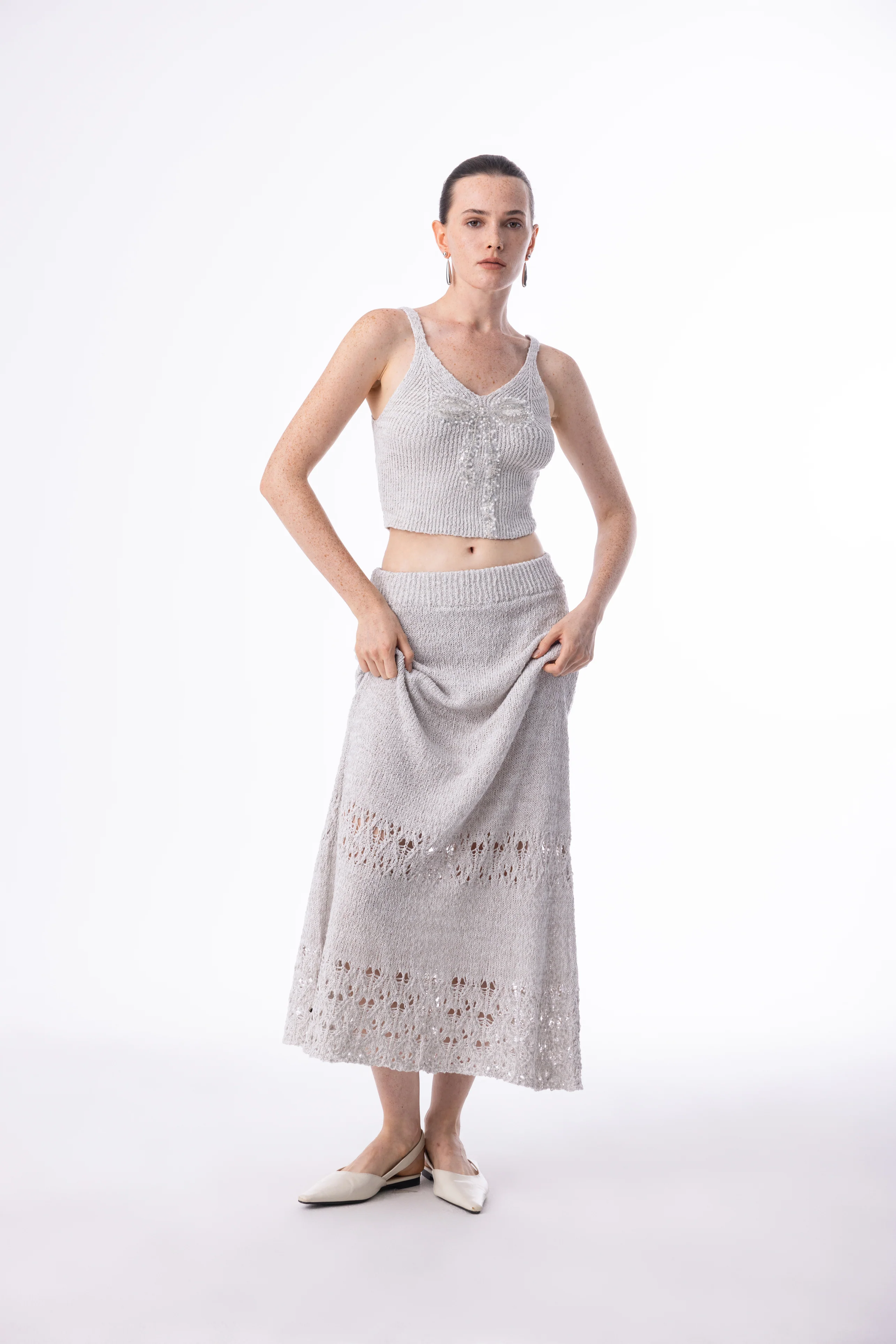 Lightweight openwork maxi skirt