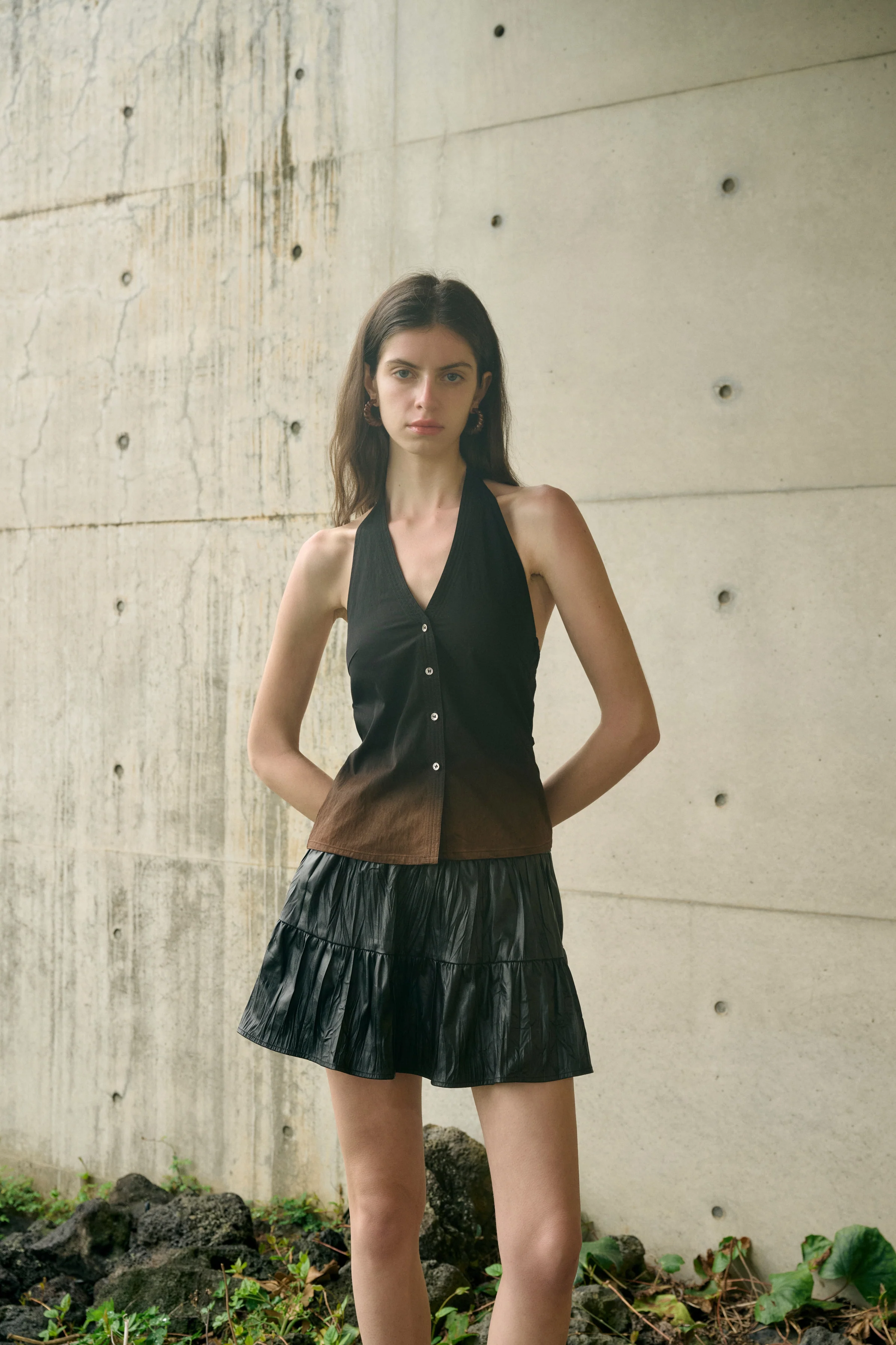 Crinkled A-line skirt