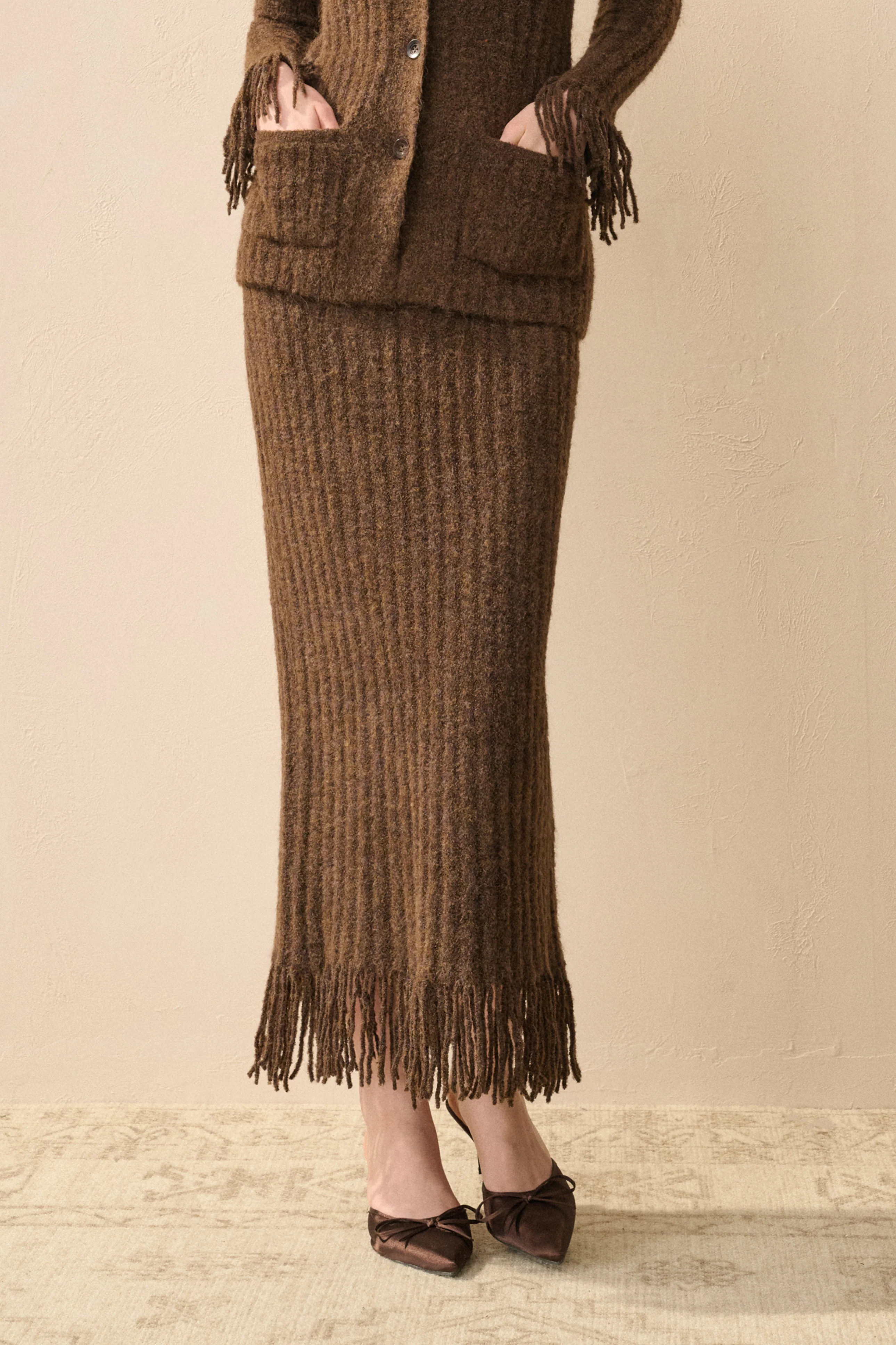 Fringed wool blend skirt