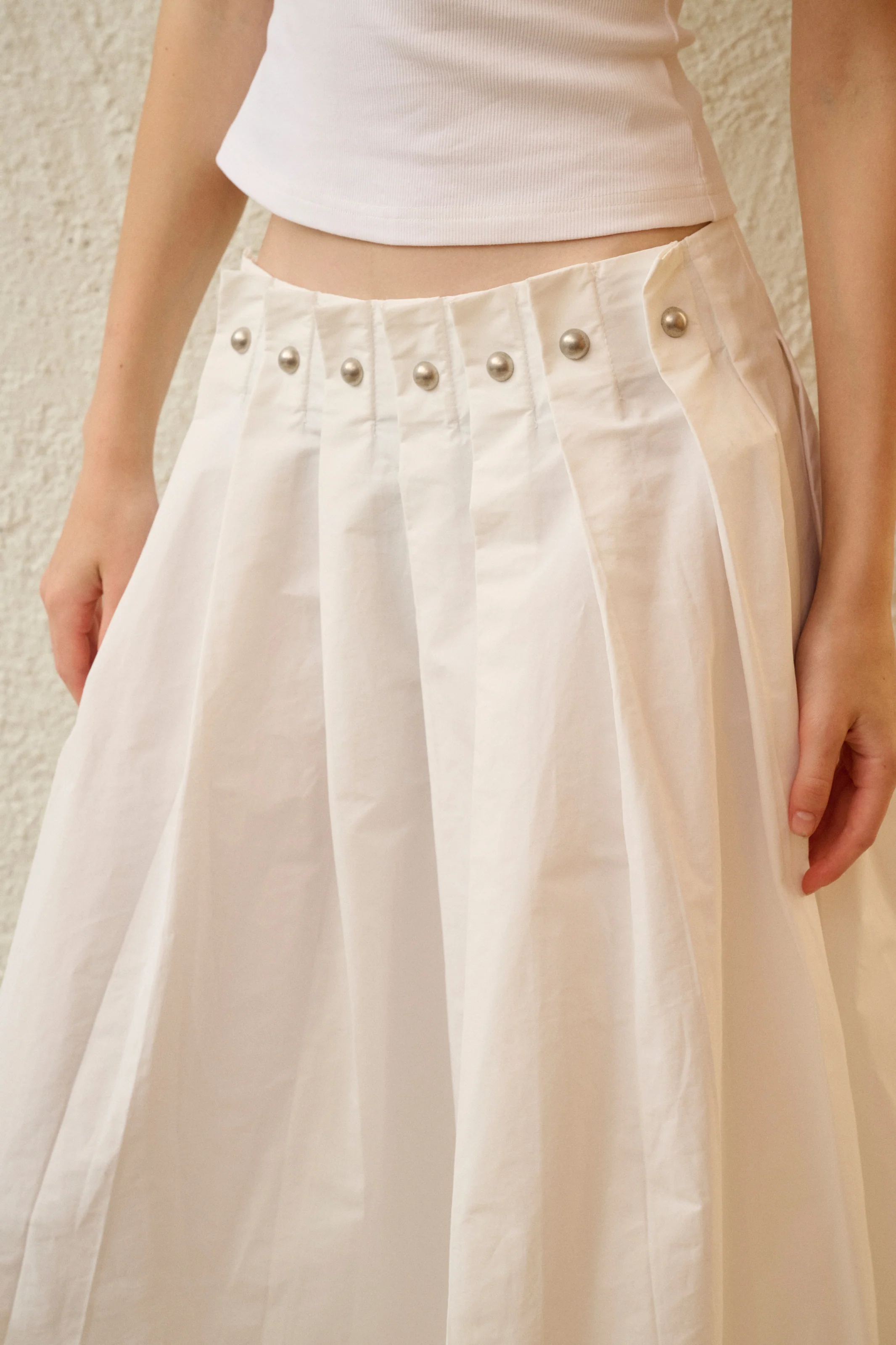Studded pleated midi skirt